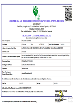 APEDA RCMC CERTIFICATE