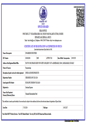 SPICE BOARD REGISTRATION 